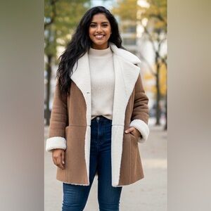 NWT Bagatelle Collection Tan/Brown Faux Suede Moto Jacket Fleece Lining Large